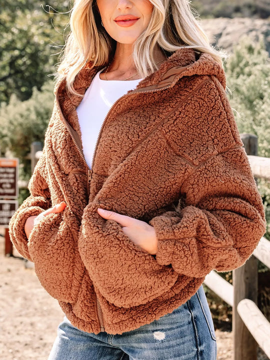 EB | Damen Relaxed Fit Zip Up Teddyjacke