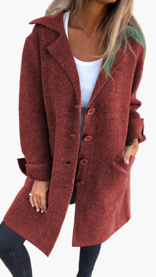 EB | Mantel mit Elegantem Revers - Langer Übergangsjacke für Alltag und Büro