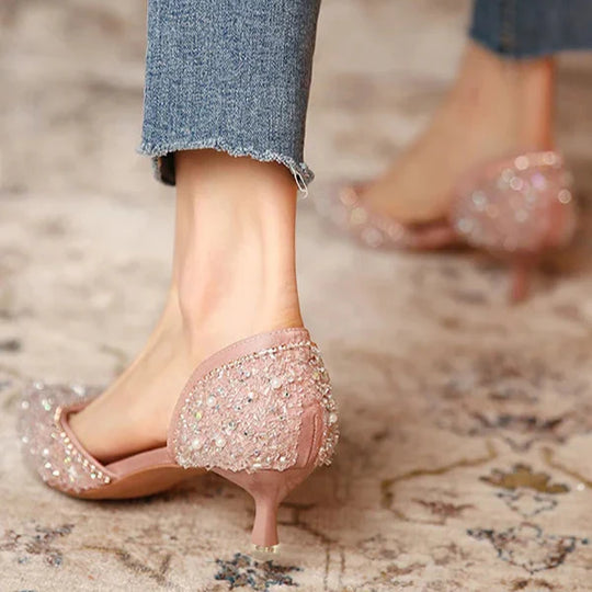EB | Stilvolle Schuhe mit Spitzer Zehe und Mittlerem Absatz mit Glitzeroberfläche