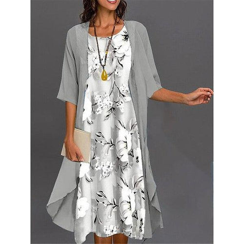EB | Graues Bedrucktes Midikleid mit Oberbekleidung