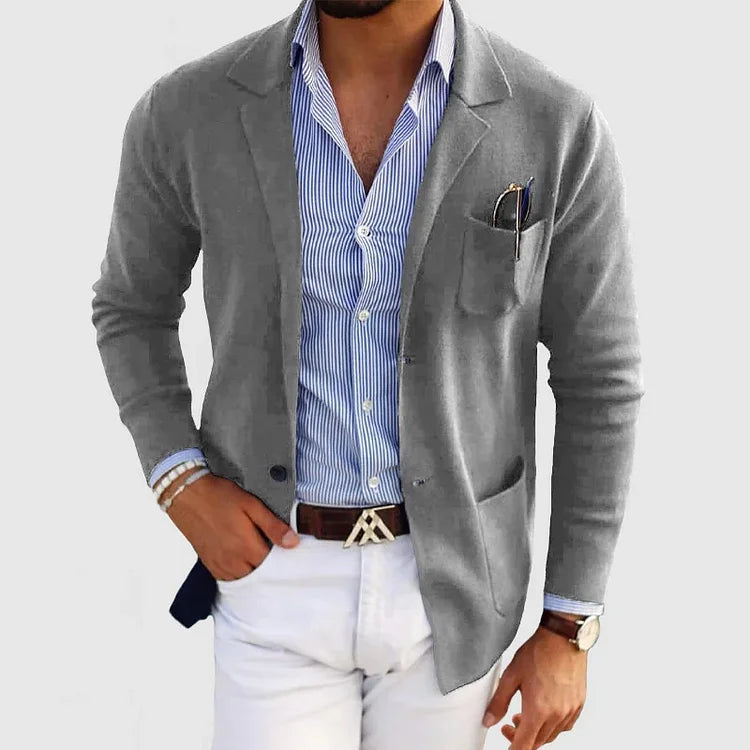 EB | herren-strickjacke mit lässigen knöpfen, taschen und reverskragen, einfarbig, langärmelig