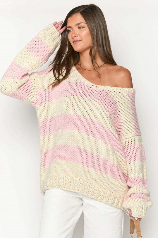 EB | Off-Shoulder gestreifter Strickpullover für den Herbst-Look