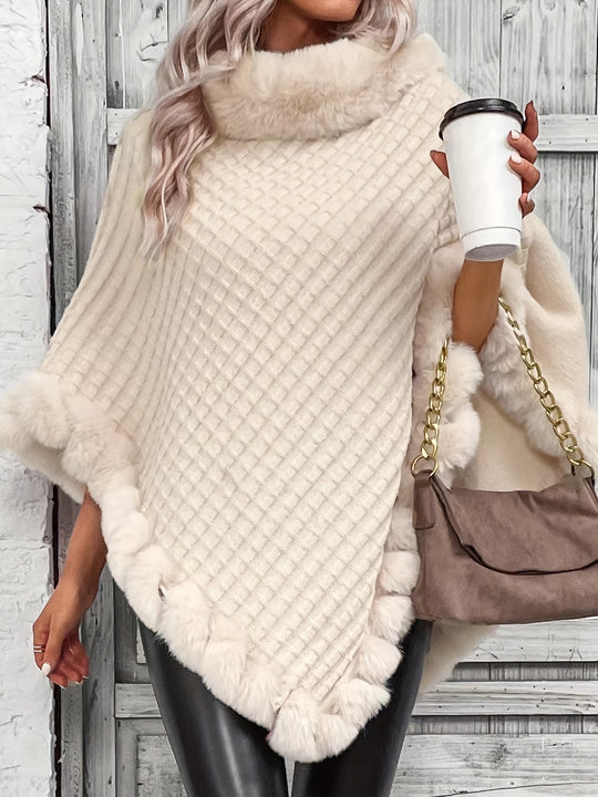 EB | Poncho mit Pelzdetails Acrylmix Elegante Struktur