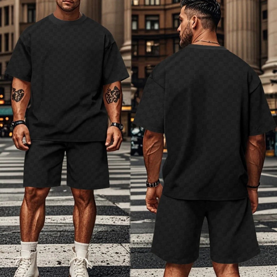 EB | Schachbrettmuster Kurzarm-Shorts-Set
