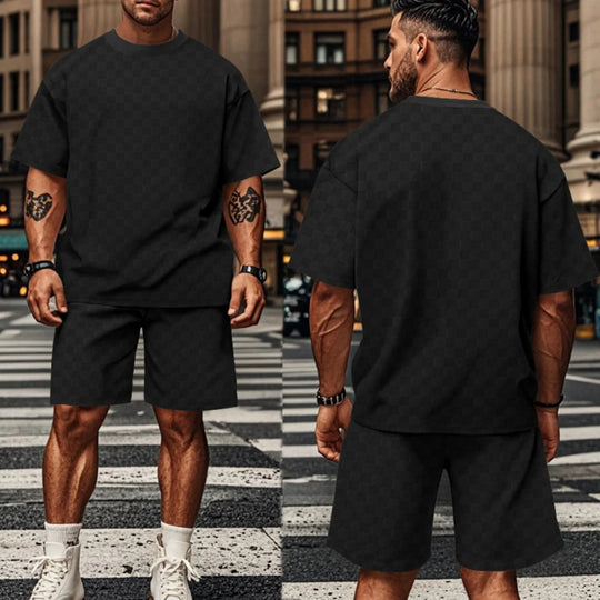 EB | Schachbrettmuster Kurzarm-Shorts-Set