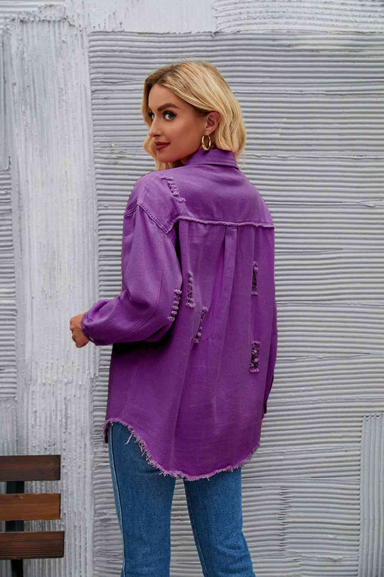 EB | Zerrissene Rohsaum-Denimjacke