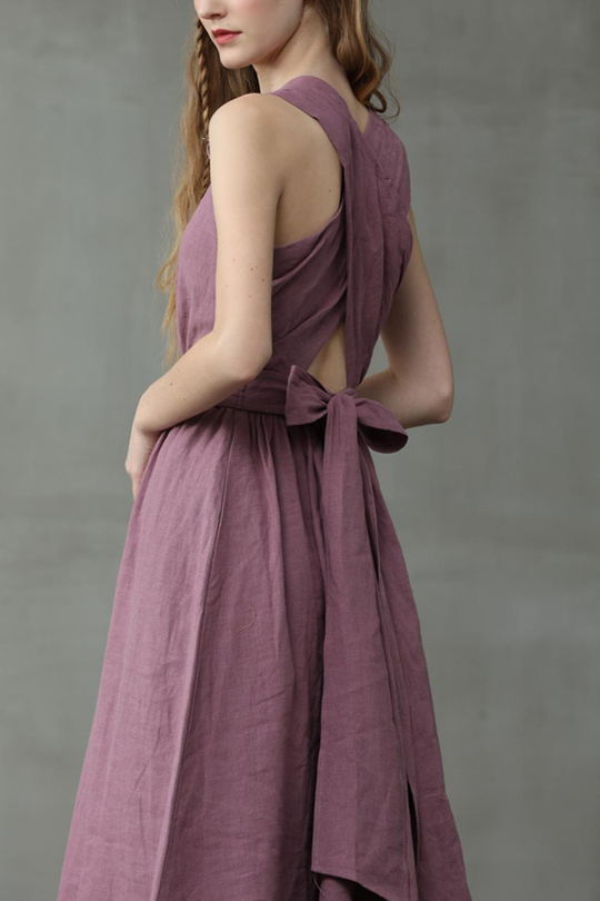 EB | Cross Back O-Hals Maxikleid Leinen