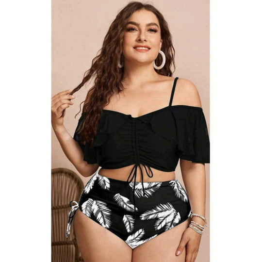 EB | Großer geteilter Bikini mit Kordelzug und Rüschen
