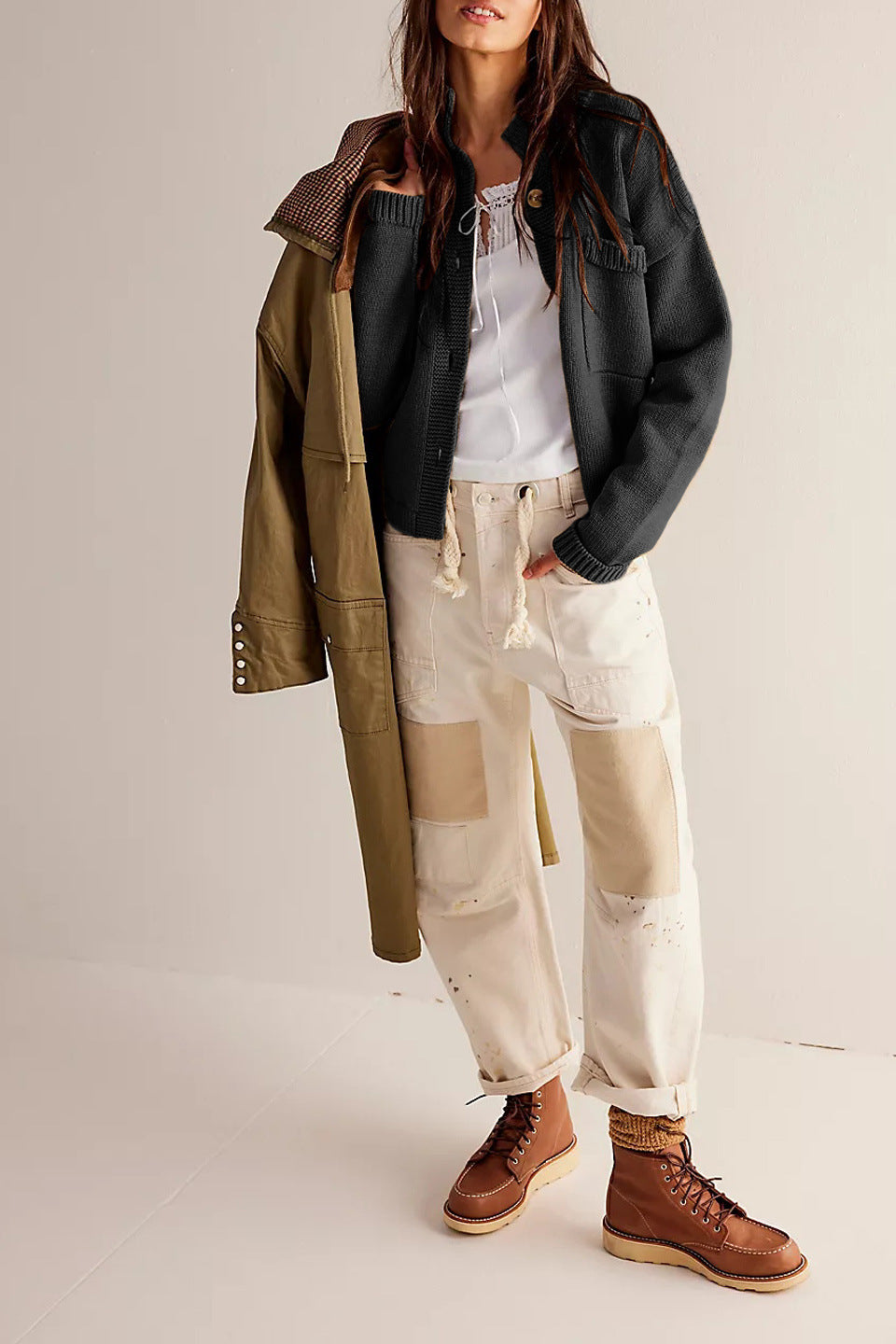 EB | Jacke Stehkragen Einfarbiger Cardigan Pullover