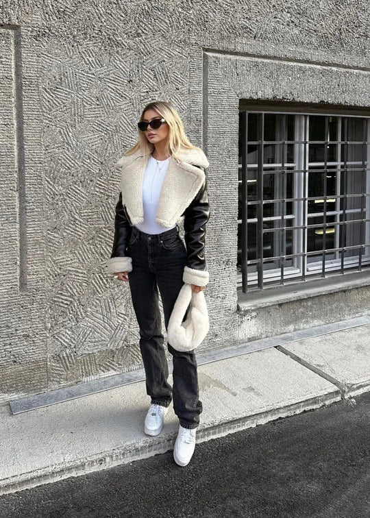 EB | Sherpa Trim Lederjacke - Kurzer Reißverschlussstil