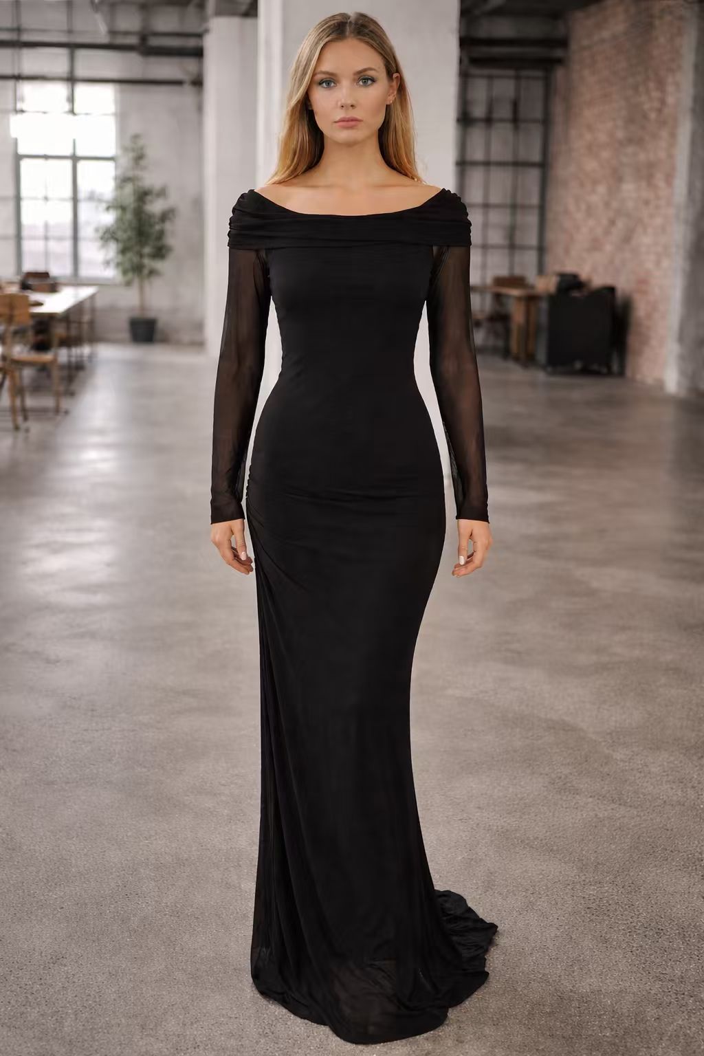 Damen Ärmelloses Maxi-Kleid mit Rüschendetails und schulterfreiem Design EB