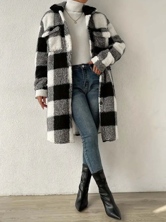 EB | Damen Karierter Langarmmantel