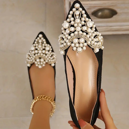 EB | Elegante Braut Ballerinas mit Spitze und Kunstperlen