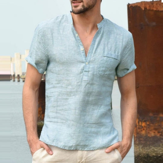 EB | Stehkragen Baumwolle und Leinen kurze Ärmel