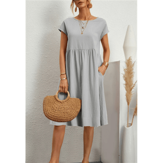 EB | Damen Baumwoll Leinen Midi Kleid