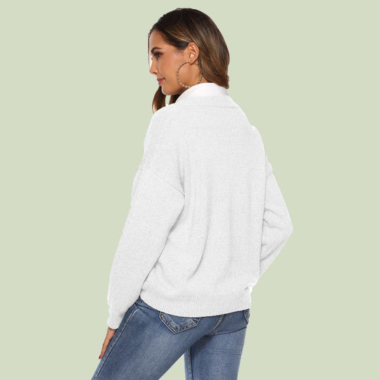 EB | Strickpullover V-Ausschnitt Lockere Passform Lange Ärmel Weich und Bequem