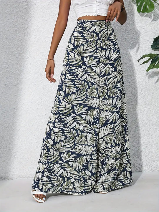 EB | Bedruckte Freizeithose mit hoher Taille und weitem Bein