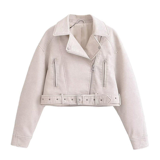 EB | Damen PU Motorradjacke mit Reißverschluss und Gürtel