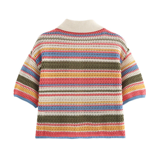 EB | Gehäkeltes Kurzarm-Shorts-Set mit hoher Taille