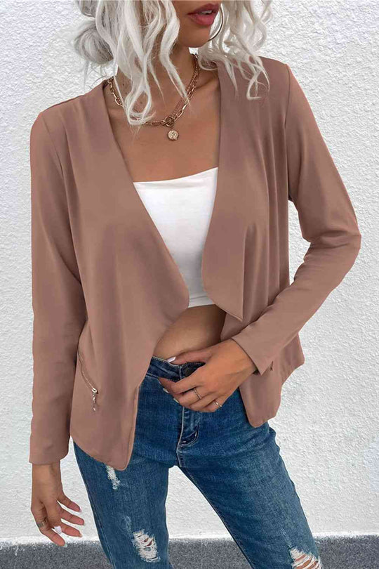 EB | Offene Frontreißverschluss-Taschen-Cardigan
