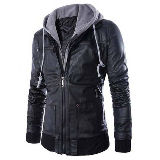 EB | Herren vielseitige Kunstlederjacke mit Kapuze