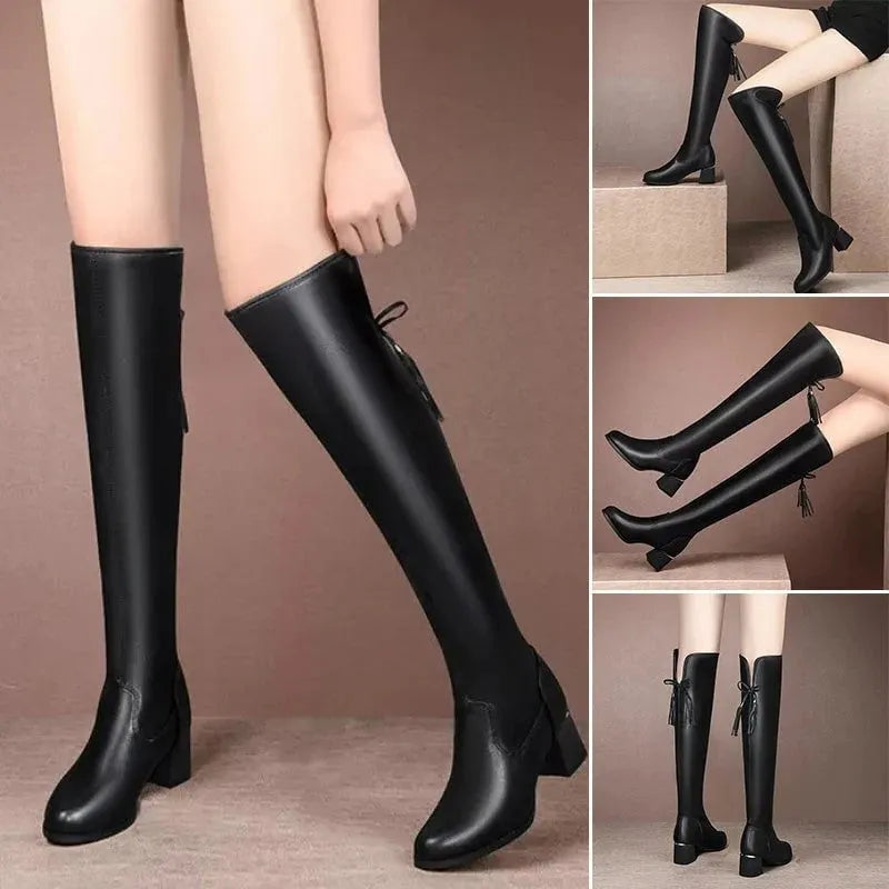 Flexible Stiefel mit langem Schaft, Blockabsatz und Quaste EB EB
