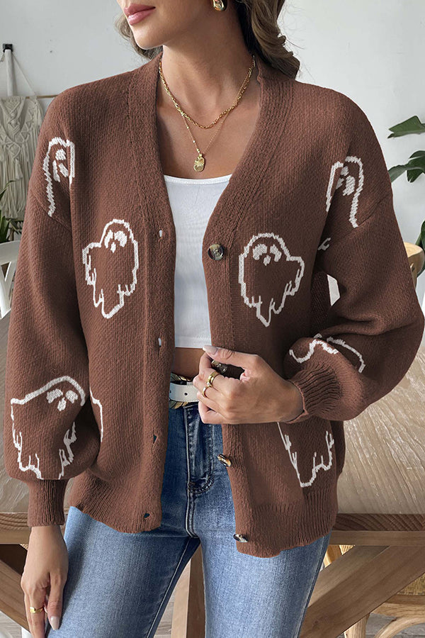 EB | Gemütlicher Halloween Gespenst Strickpullover mit Knöpfen