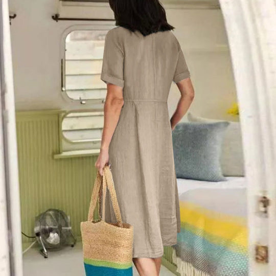EB | Lockeres Kleid aus Baumwolle und Leinen mit hoher Taille