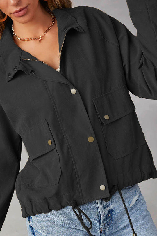 EB | kariert Revers Mehrknopf-Zwei-Taschen-Midi-Jacke