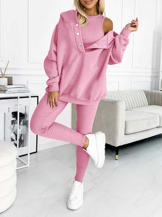 EB | 3-Teiliges Damen-Sportanzug mit Lockerem Kapuzenpullover und Slim-Hosen