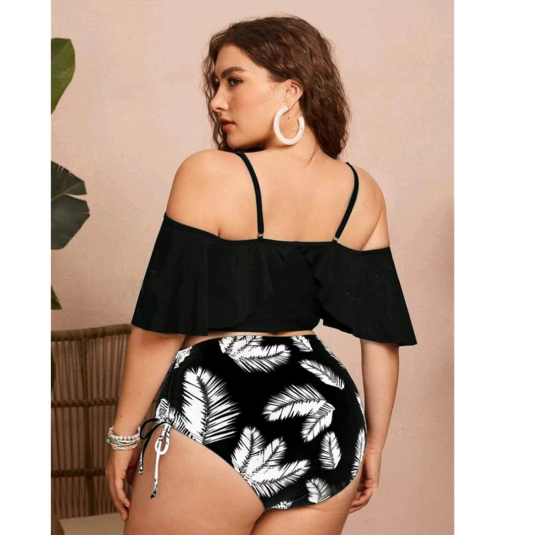 EB | Großer geteilter Bikini mit Kordelzug und Rüschen