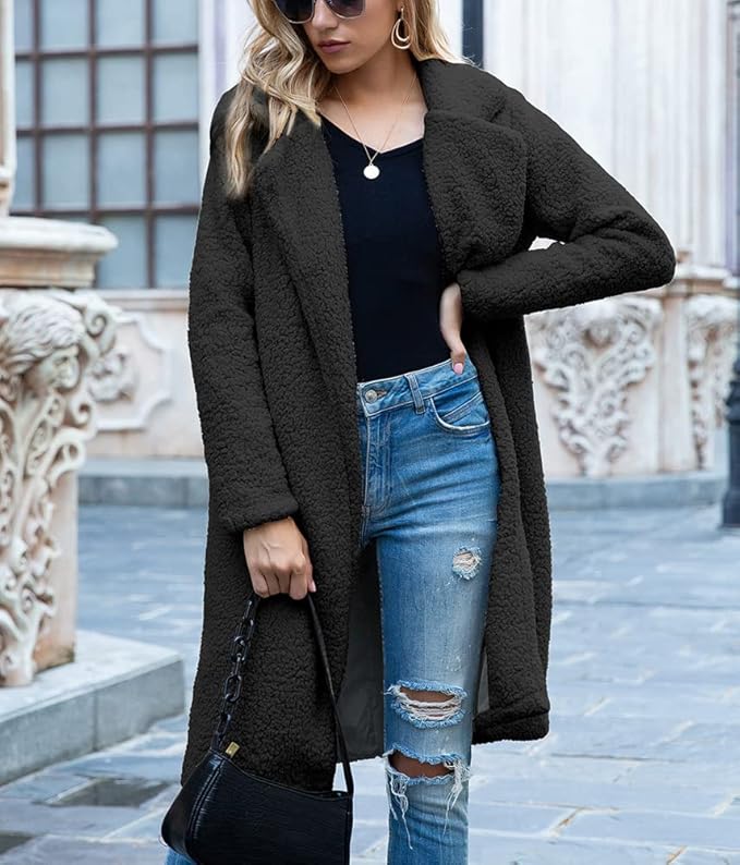 EB | lange Teddyjack Damen - warmer Winter Oversized Mantel