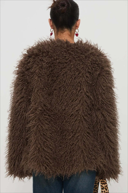 EB | Fluffy Brown Faux Fur Übergroße Jacke