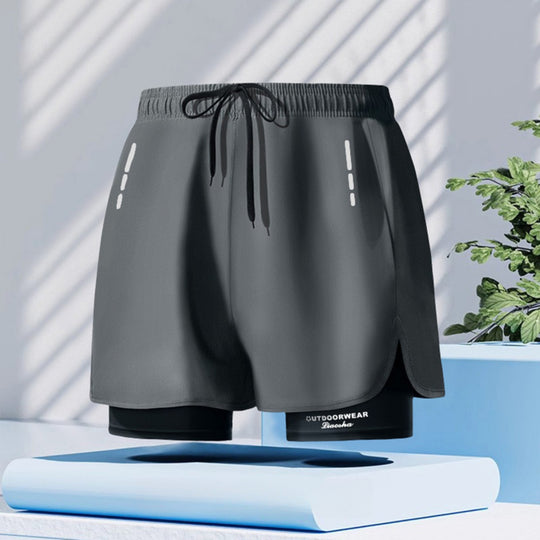EB | Doppellagige Herren Sport Fitness Anti-Peinlichkeit Strandhose