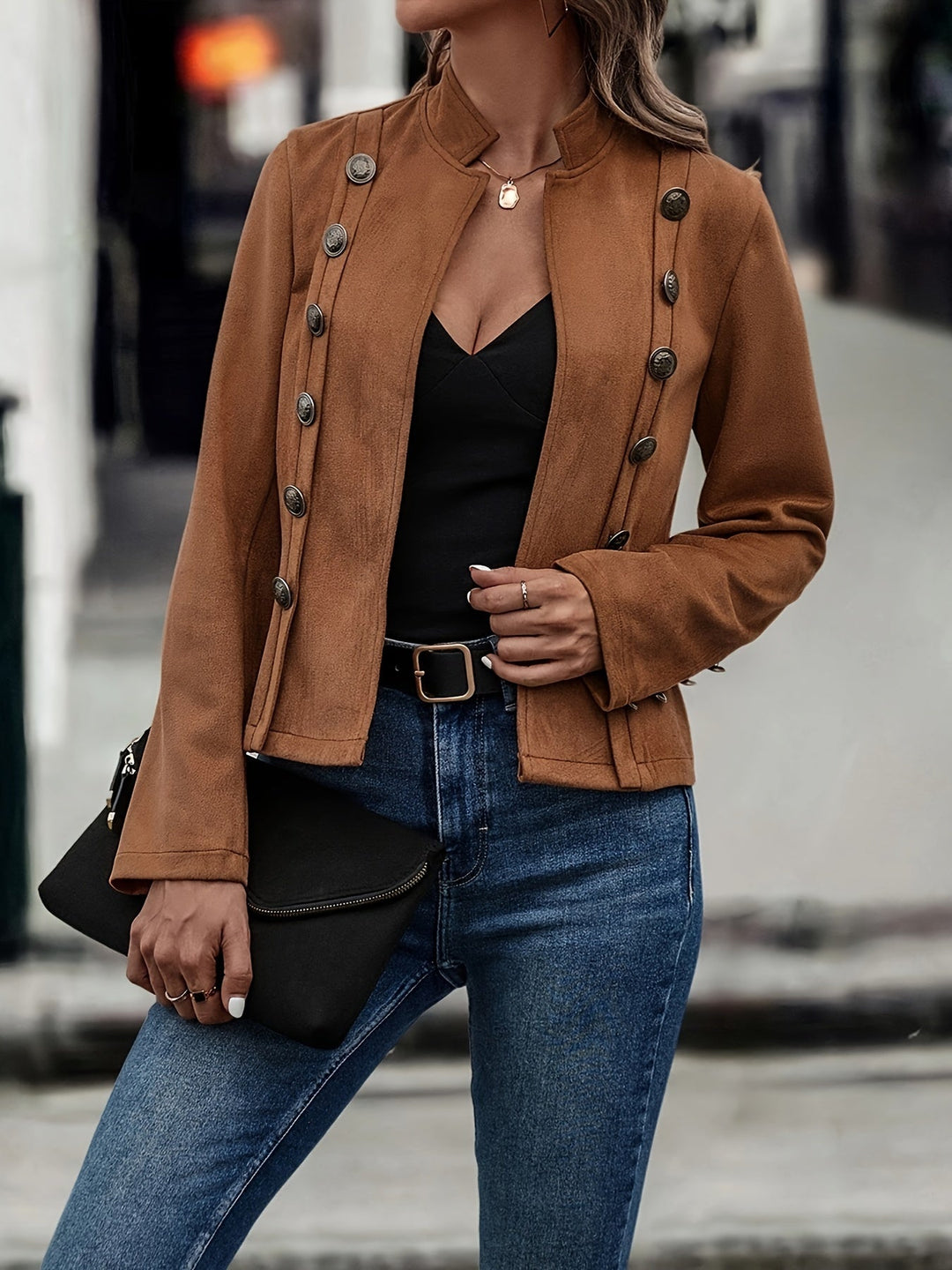 EB | Militärisch Inspirierte Blazer mit Knopfdetails Polyester Stilvoll und Scharf