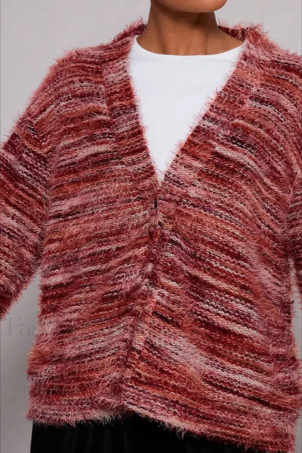 EB | Vintage-gestreifte V-Ausschnitt-Strickjacke