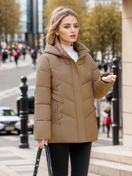 EB | Stylischer dicker warmer Daunenmantel mit Kapuze Ideal für Herbst/Winter