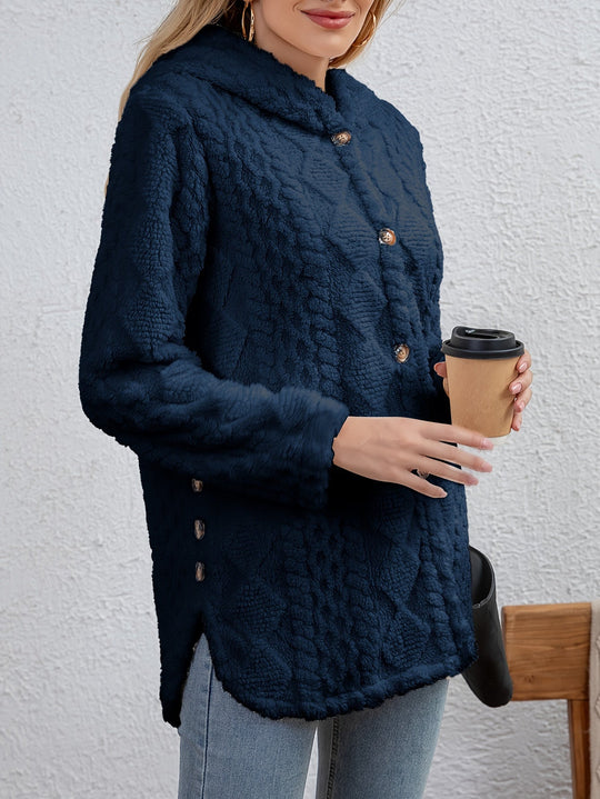 EB | Fluffy Kapuzenjacke mit Knöpfen Polyester Weich und Warm