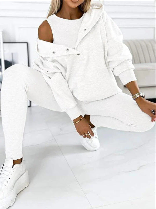 EB | 3-Teiliges Damen-Sportanzug mit Lockerem Kapuzenpullover und Slim-Hosen