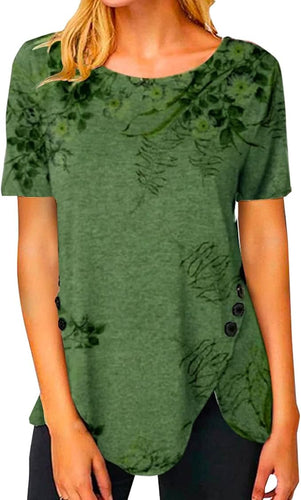 Damen Langarmshirt mit floralem Design und asymmetrischem Saum EB