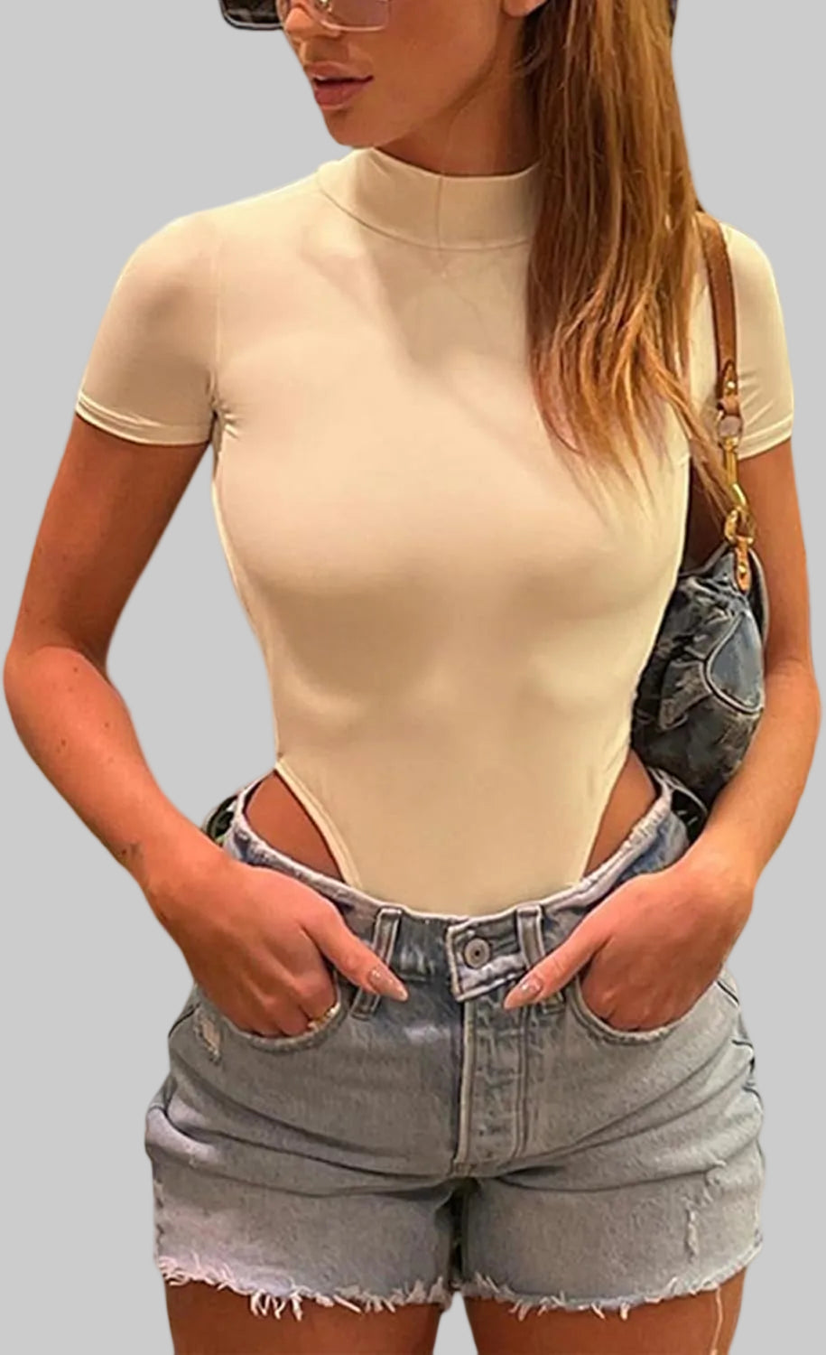 Damen Figurbetonter Body mit hohem Kragen EB
