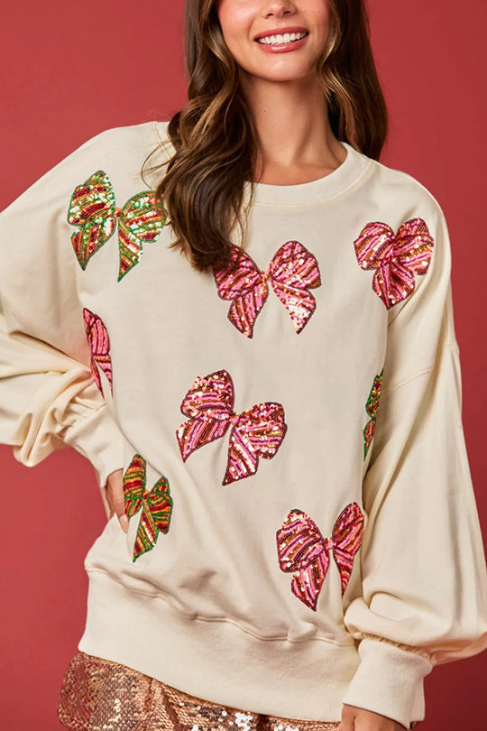 EB | Weihnachtsbogen Pailletten Lockere Freizeit Langarm Sweatshirt