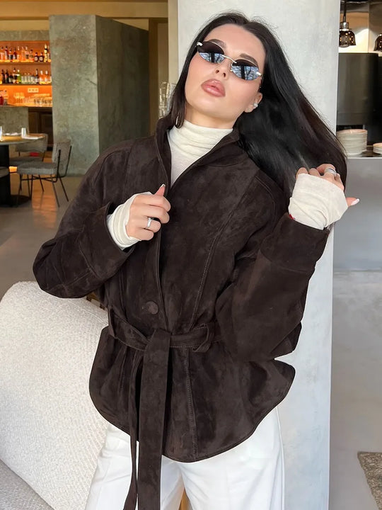 EB | Retro Wildlederjacke mit langen Ärmeln