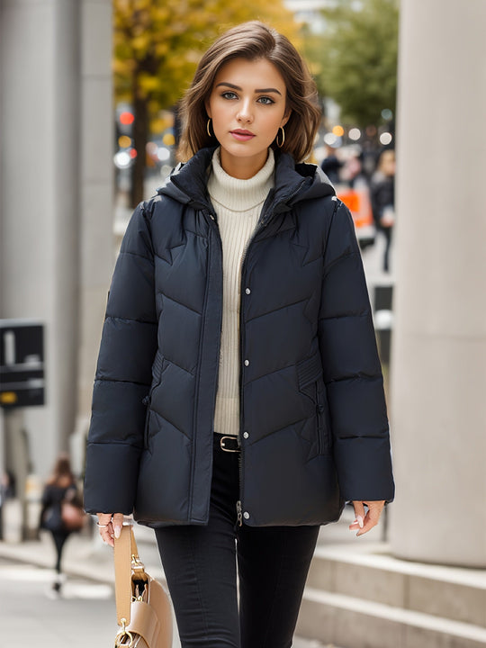 EB | Stylischer dicker warmer Daunenmantel mit Kapuze Ideal für Herbst/Winter