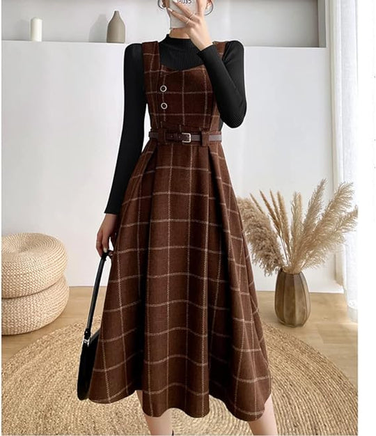 EB - Frauen Stilvolles Vintage-Kariertes Kleid