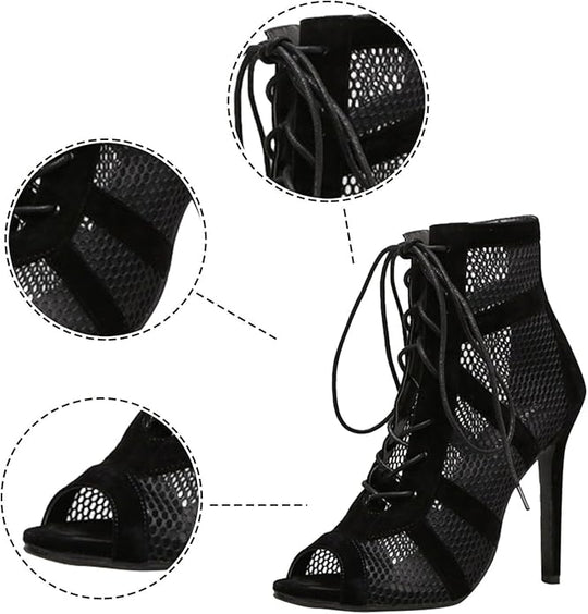 EB | Damen Sandaletten mit Hohen Absätzen - Verführerische Spitze und Mesh für Den Perfekten Party-Look