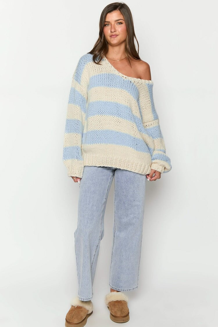 EB | Gestreifter Strickpullover mit Schulterfreiem Design Schicker Herbstpullover