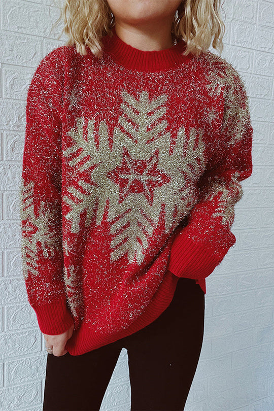 EB | Weihnachtsmuster Gestrickter Rundhalsausschnitt Langarmpullover