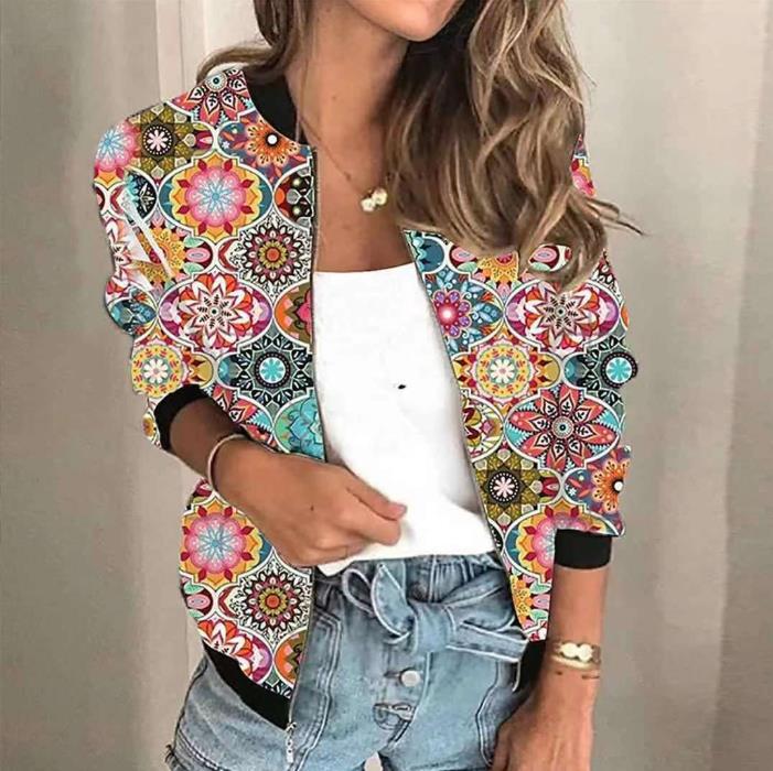 EB | Kurzjacke mit Reißverschluss Im Lässigen Druckdesign