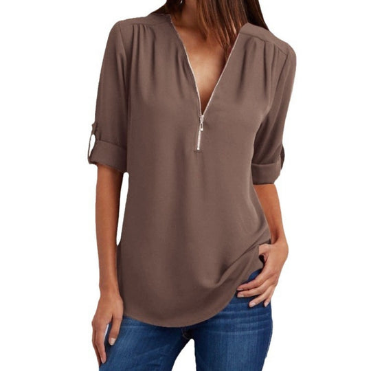 EB | V-Ausschnitt plus Größe Frauen ärmellos Chiffon Shirt